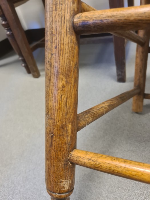 Philip Clisset hardwood spindle back elbow chair with rush seat (marked P C to top of both - Image 9 of 14