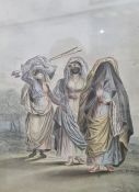 19th century school Watercolour "Dame de Tunis Allant a la Promenade avec Jeux Esclaves", signed