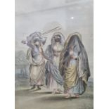 19th century school Watercolour "Dame de Tunis Allant a la Promenade avec Jeux Esclaves", signed