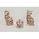 Two Royal Crown Derby seated cat paperweights and another cat lying down (3)Condition Reportthere is