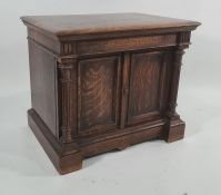 20th century oak cupboard, the rectangular top above ogee moulded cornice, single drawer, two