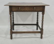 19th century oak single drawer side table, the rectangular top above the single drawer, on turned