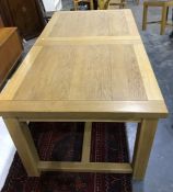 Modern oak dining table, 6 matching chairs and bench, and one further chair