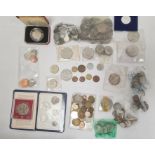 Quantity of British and other coinage, 19th century onwards and a small quantity of jewellery