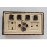 14ct white gold cufflink and dress stud set in rectangular box, labelled to inside 'Pat 319947',