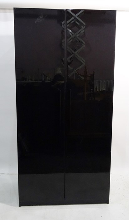 Modern two-door wardrobe in black polished mirror finish , 100cm x 208cm