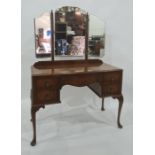 Waring and Gillow 20th century dressing table with three-part mirror above five assorted drawers, on