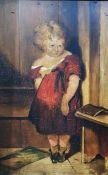 19th century school  Oil on panel  Child in red dress, unsigned, 43cm x 28cm