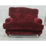 Modern lover's chair and pouffe in plum coloured upholstery  Condition ReportThe dimensions to
