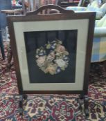 20th century oak needlework / petitpoint fire screen