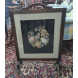 20th century oak needlework / petitpoint fire screen