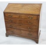 19th century mahogany bureau of four drawers, on bracket feet, 101cm wide