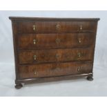 19th century continental walnut commode, the rectangular top with canted corners above four long