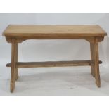 Pine bench on trestle-style supports, 77cm x 48cm