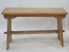 Pine bench on trestle-style supports, 77cm x 48cm