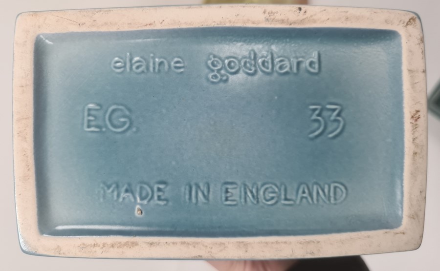 Elaine Goddard turquoise glazed pedestal bowl, rectangular and reeded on step foot, similar - Image 2 of 4