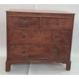 19th century mahogany chest of two short over two long drawers, to bracket feet, the rectangular top