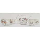 18th century English porcelain teapot, floral spray and butterfly decorated (lid missing) and a