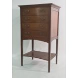 Early 20th century mahogany and satinwood banded four-drawer music cabinet with united undertier, on