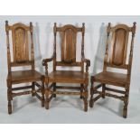 Set of six (4+2) modern oak dining chairs in revived Jacobean manner(6)  Condition ReportThe