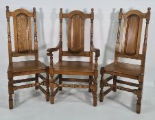 Set of six (4+2) modern oak dining chairs in revived Jacobean manner(6)  Condition ReportThe