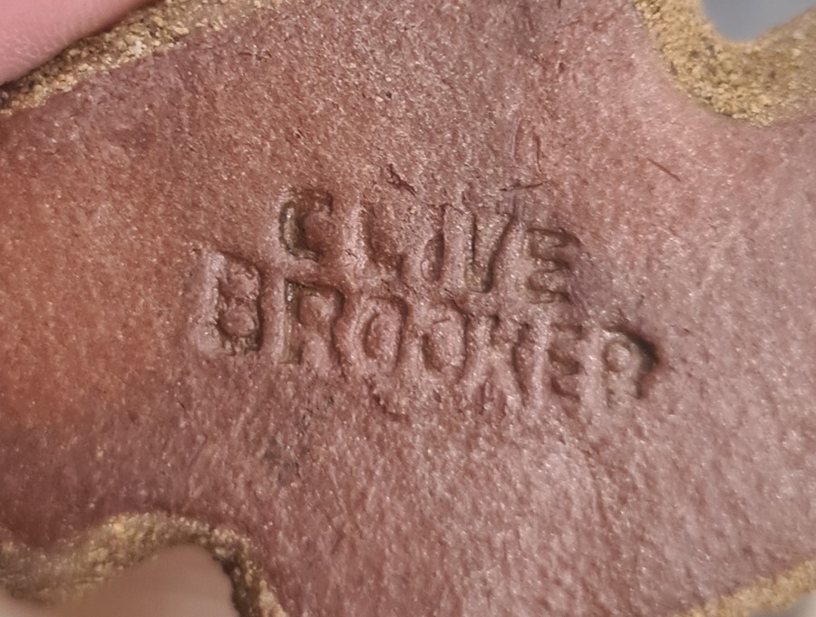 Clive Brooker bronzed effect studio pottery bowl, rounded square with turquoise glaze interior on - Image 3 of 5