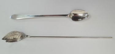 Tiffany & Co silver stirring spoon, leaf-shaped, straight handle, in Tiffany & Co box and another