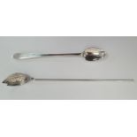 Tiffany & Co silver stirring spoon, leaf-shaped, straight handle, in Tiffany & Co box and another