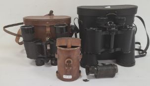 German monocular by JAO Donohoe, Berlin in leather case (damaged), a pair of German binoculars by