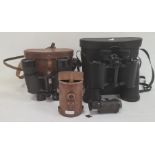 German monocular by JAO Donohoe, Berlin in leather case (damaged), a pair of German binoculars by