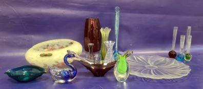 Four various clear and coloured spill vases with bubble decoration, possibly Aseda and