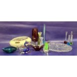 Four various clear and coloured spill vases with bubble decoration, possibly Aseda and