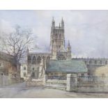 Donald H Edwards (late 20th century school)  Watercolours  View of Gloucester Cathedral, signed