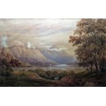 Circle of John Varley Watercolour  Lake scene with figure on horseback, unsigned, 38cm x 43cm T