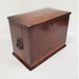 Early 20th century oak stationery box opening to reveal compartments for letters, stationery, etc