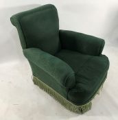 Late 19th century armchair on square tapering supports to brown china castors, one further