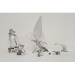 Lladro figure of young girl with three kittens, Lladro model of dove on flower, 28cm high approx and