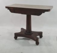 19th century mahogany card table, the rectangular top with rounded front corners opening to reveal