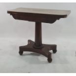 19th century mahogany card table, the rectangular top with rounded front corners opening to reveal