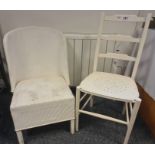 White painted chair with pierced seat and one further white chair (2)