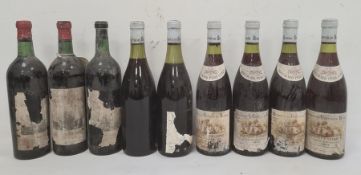 Three bottles of Pichon-Longueville Baron Bordeaux (labels torn), possibly 1949, four bottles of