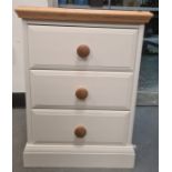 Pair of modern three-drawer bedside tables, the bodies painted white, on plinth bases (2)