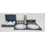 Set of six Royal Worcester coffee cans and saucers (boxed), two Royal Worcester china cake stands (