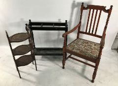 Oak armchair, a stickstand and a three tier cakestand (3)