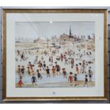Two prints after Lowry, beach scene and street scene (2)  Condition ReportThe larger print is 76.5cm
