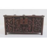 Adolph Frankau & Co gothic-style metal trinket box with panels of medieval figures, in the form of a