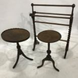 Towel rail, a wine table, a mahogany side table with piecrust top and a chair (4)