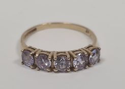 9ct gold and light purple five-stone ring, boxed