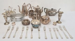 Large quantity of plated ware to include ashtrays, flatware, teapot, lamp, etc (2 boxes)