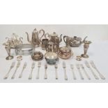 Large quantity of plated ware to include ashtrays, flatware, teapot, lamp, etc (2 boxes)